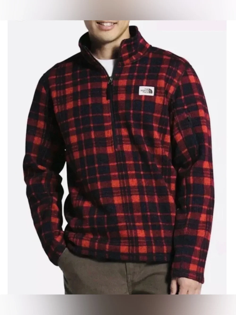 The North Face Men’s Red & Black Plaid Zip-Up Fleece Sweater